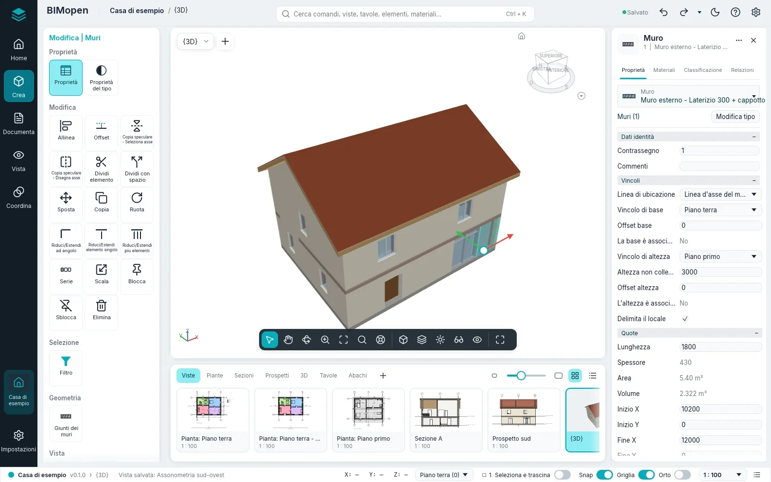 Stile BIMopen, tema chiaro, vista 3D